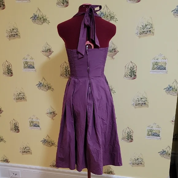 Unique Vintage Purple Halter Midi Dress for Night Out - Picture 3 of 8